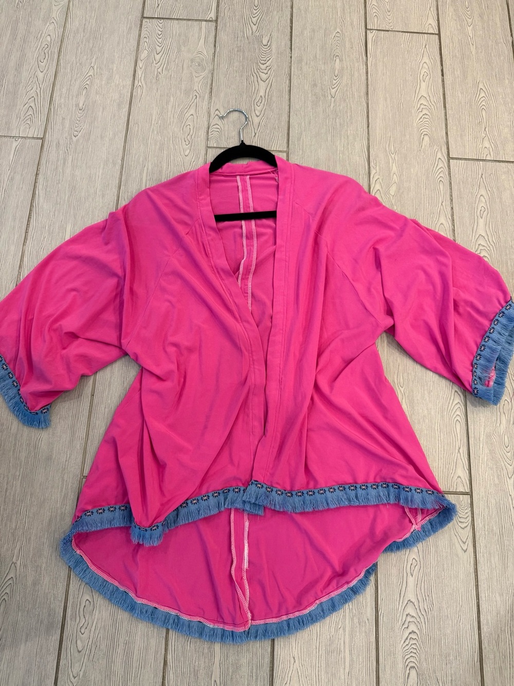 Artisan Made Kimono Pink and Periwinkle Fringe